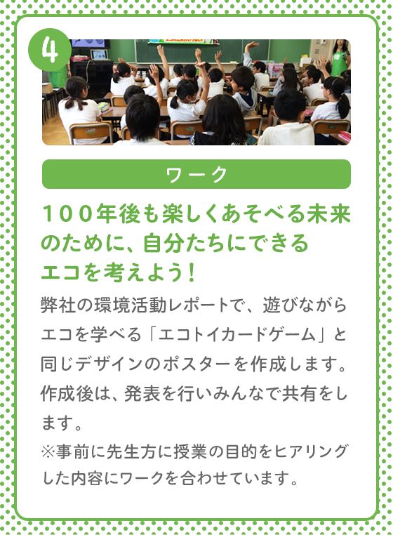 ワーク 100年後も楽しくあそべる未来のために、自分たちにできるエコを考えよう！