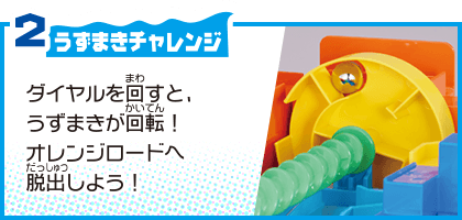 2 うずまきチャレンジ ダイヤルを回すと、うずまきが回転！オレンジロードへ脱出しよう！