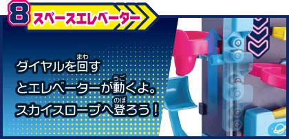 8 スペースエレベーター ダイヤルを回すとエレベーターが動くよ。スカイスロープへ登ろう！