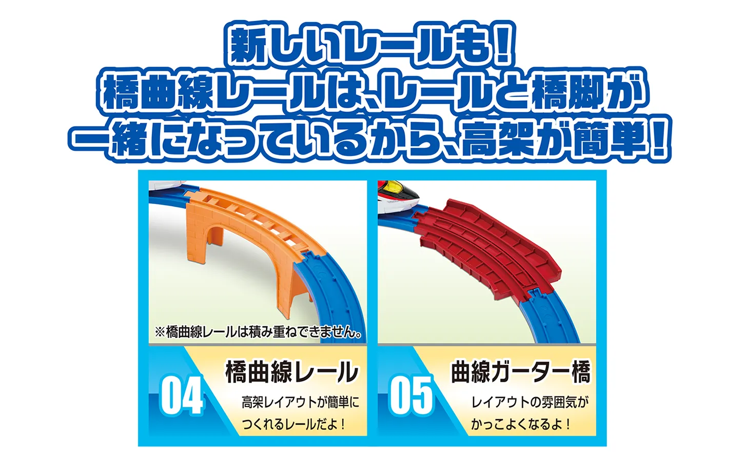 新しいレールも！橋曲線レールは、レールと橋脚が一緒になっているから、高架が簡単！｜04：橋曲線レール｜05：曲線ガーター橋