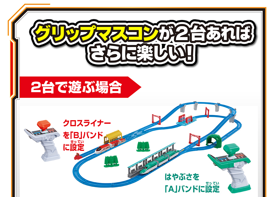 グリップマスコンが2台あればさらに楽しい！｜2台で遊ぶ場合：はやぶさを「A」バンドに設定 クロスライナーを「B」バンドに設定