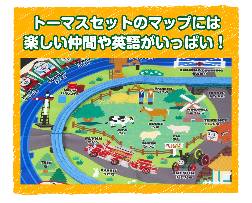 トーマスセットのマップには楽しい仲間や英語がいっぱい！