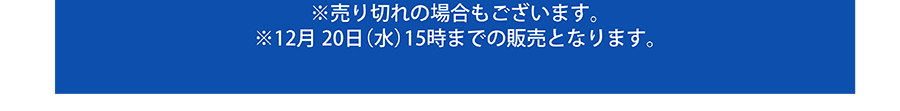 ※売り切れの場合もございます。※12月20日(水)15時までの販売となります。