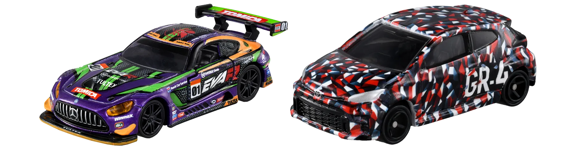 トミカプレミアムＲａｃｉｎｇ エヴァ RT 初号機 AMG GT３ EVO｜トヨタ GR ヤリス カモフラージュバージョン