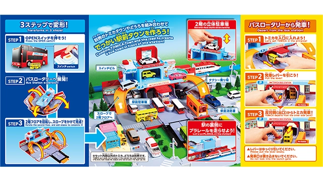 トミカビークルタウン ビッグに変形 ２階だてバスロータリー（トミカ付き）