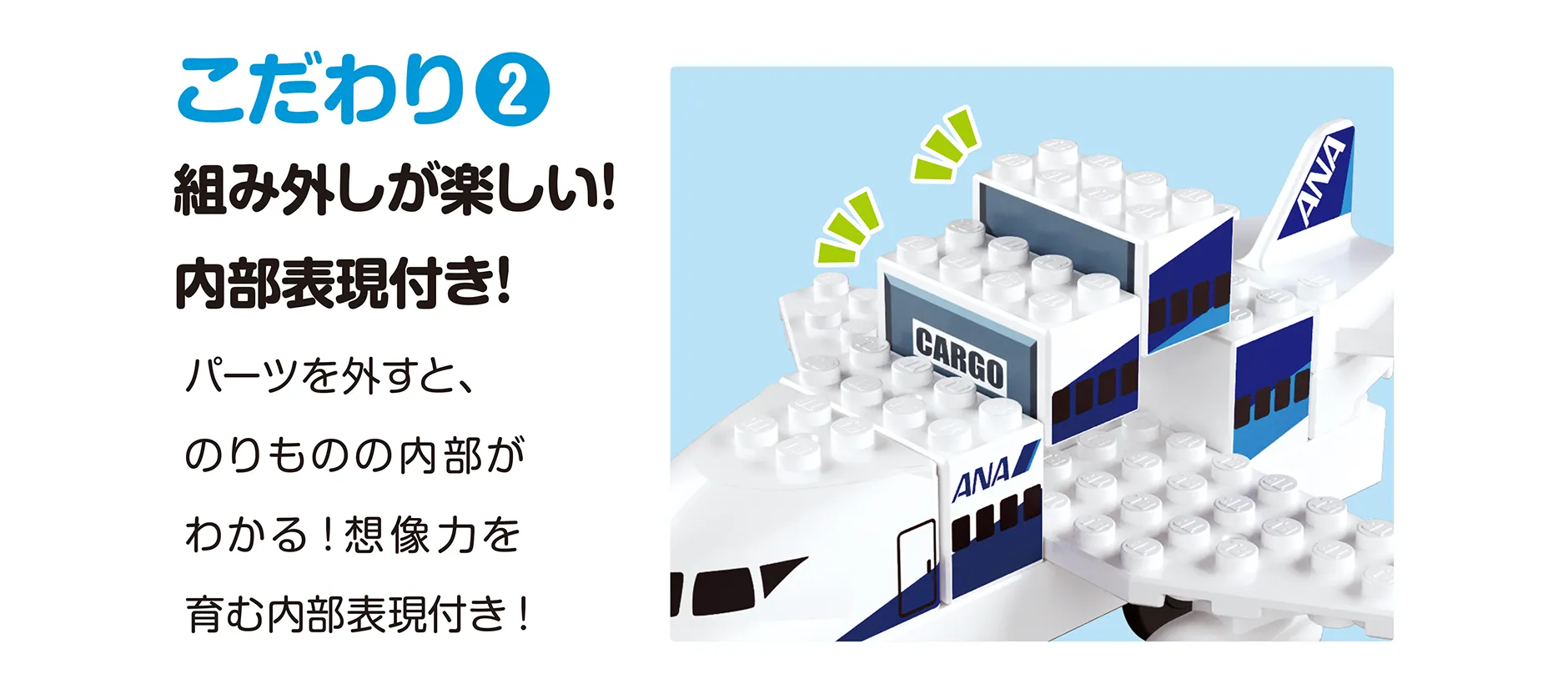 こだわり(2)｜組み外しが楽しい！内部表現付き！｜パーツを外すと、のりものの内部がわかる！想像力を育む内部表現付き！