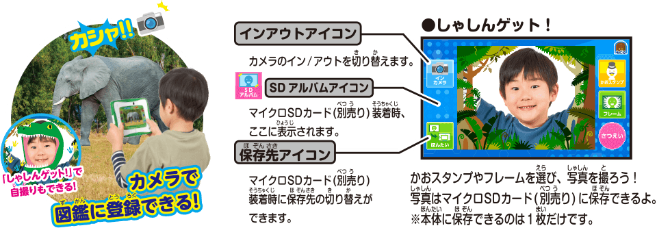 カメラで図鑑に登録できる